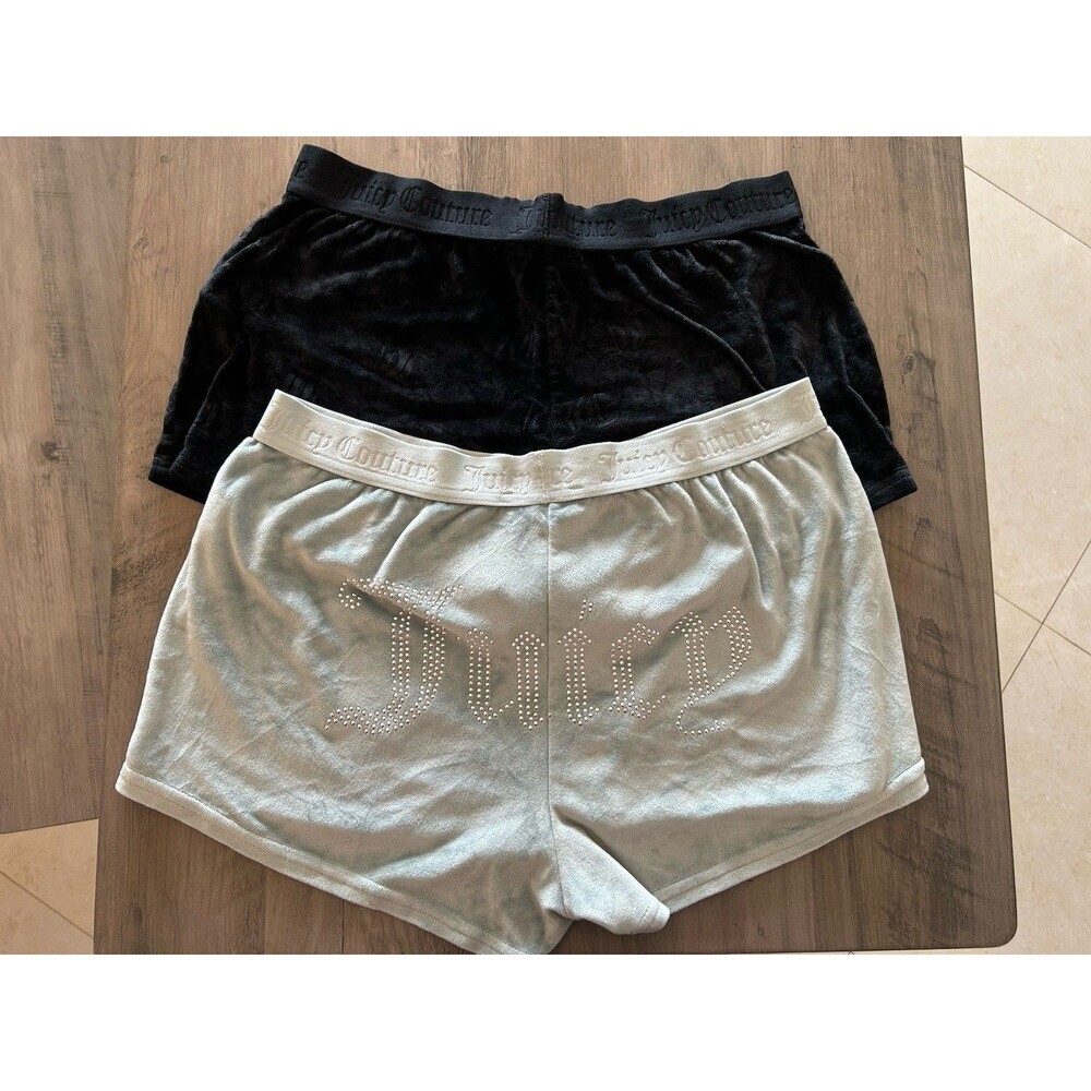 Juicy Couture Velour Sleep Shorts Rhinestone Logo Green & Black Womens Large